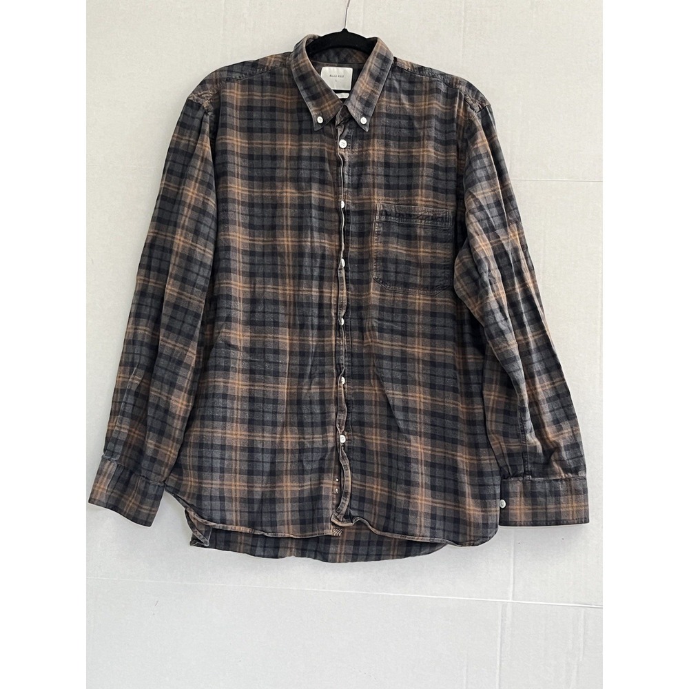 Billy‎ Reid Shirt Mens Large Button Up Flannel Brown Casual Adult Made In Italy.